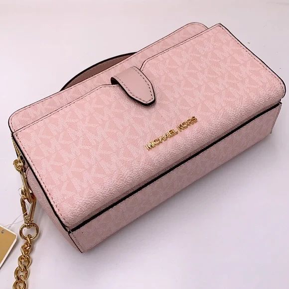 MICHAEL KORS JET SET ITEM MEDIUM DOUBLE ZIP PHONE XBODY LIGHT POWDER BLUSH MULTI - Picture 16 of 16